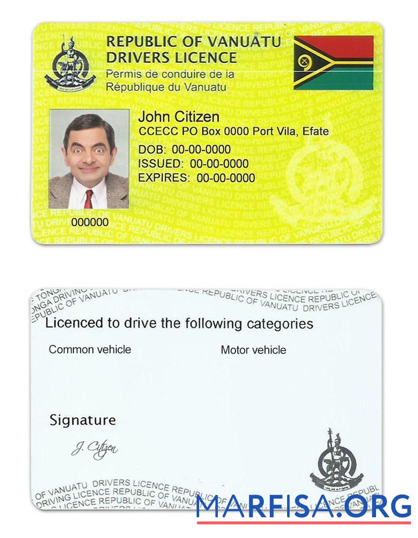 Blank Vanuatu driving license real example